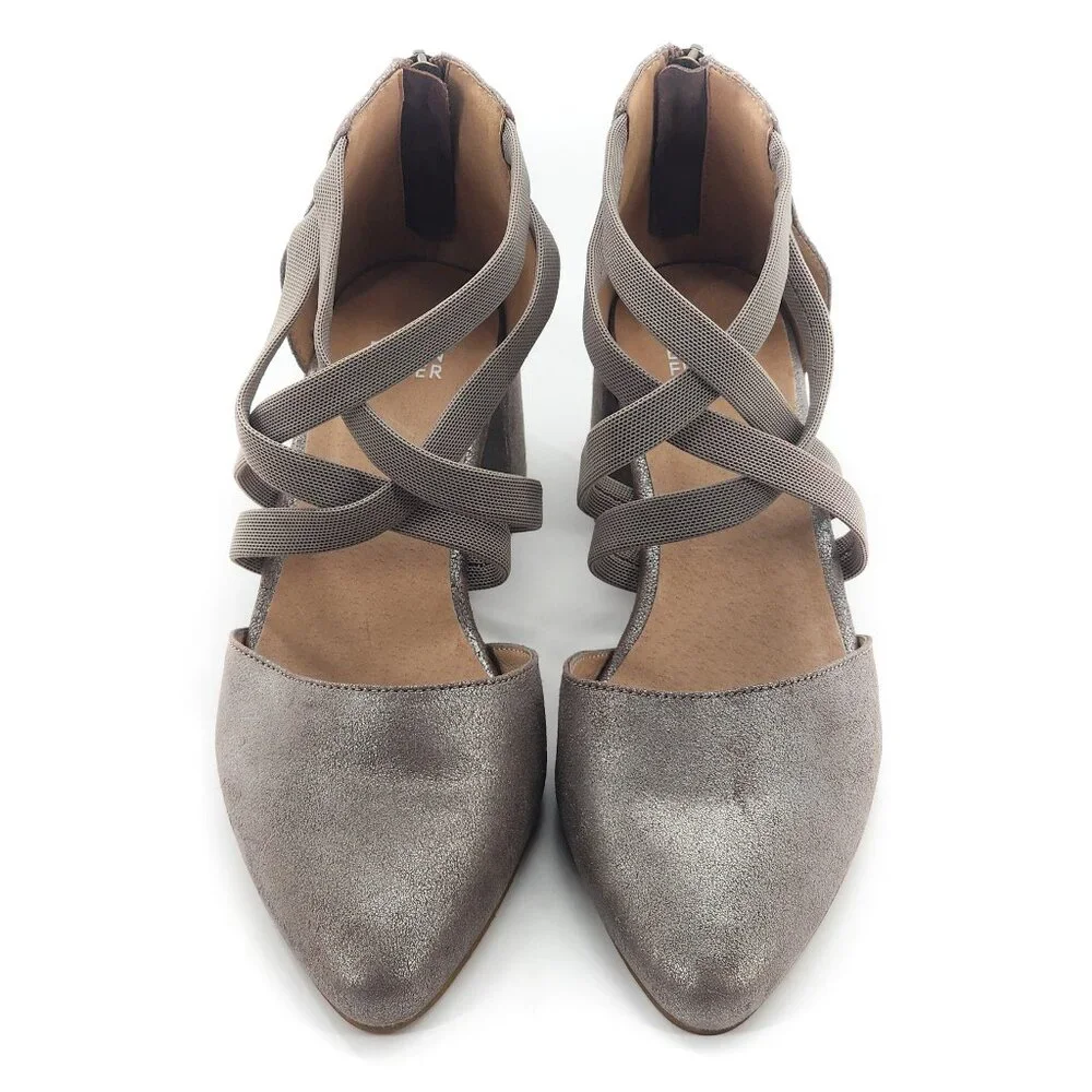 EILEEN FISHER NWOB $195‎ Juku Silver Grey Block Heal Pumps In Mica Zip